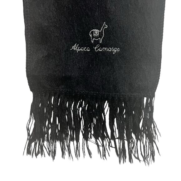 Alpaca Camargo Black Alpaca Wool Fringed Unisex Scarf - Picture 1 of 7